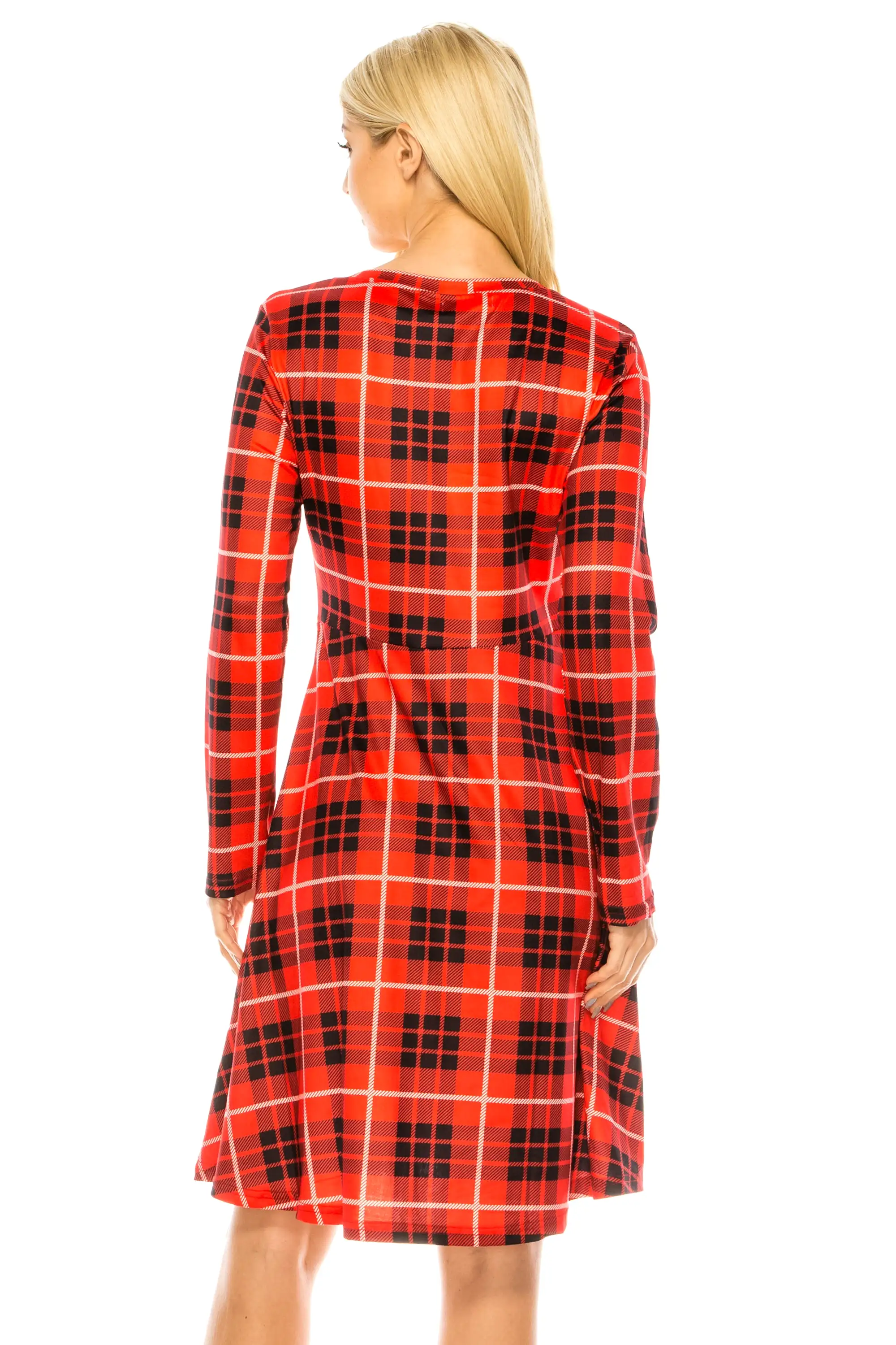 Haute Edition Women's Christmas Plaid & Solid Holiday Long Sleeve Skater Party Dress