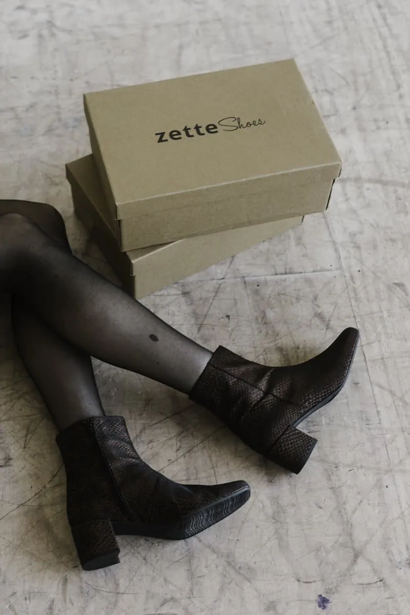 'Jacqui' vegan-leather ankle boot by Zette Shoes - bronze snake