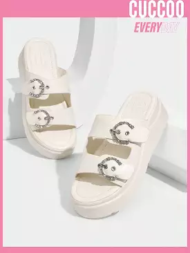 Ladies' Fashionable Thick-Soled Sandals With Rhinestone Buckle For Spring And Summer