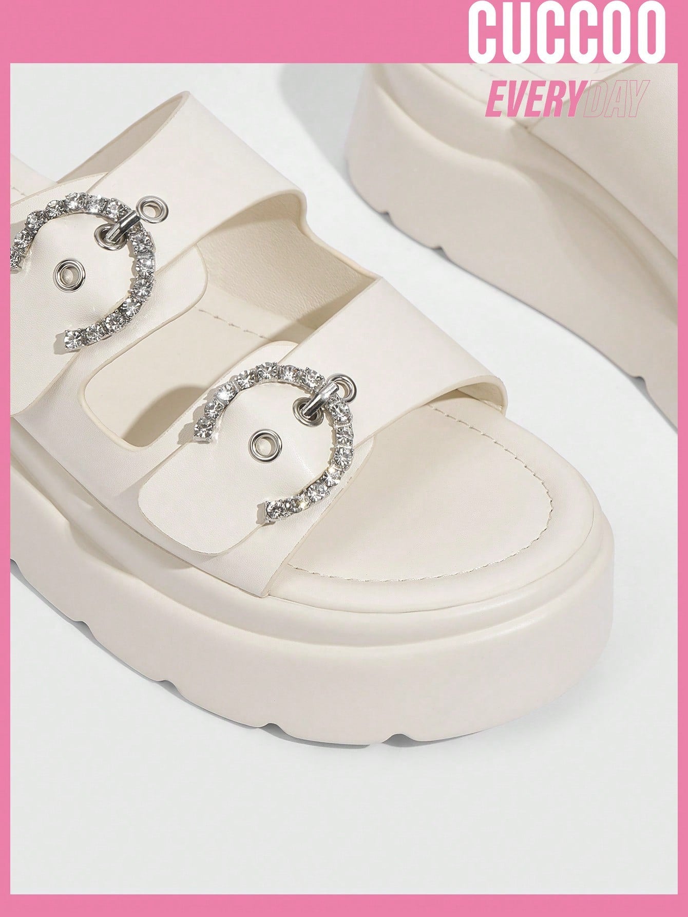 Ladies' Fashionable Thick-Soled Sandals With Rhinestone Buckle For Spring And Summer