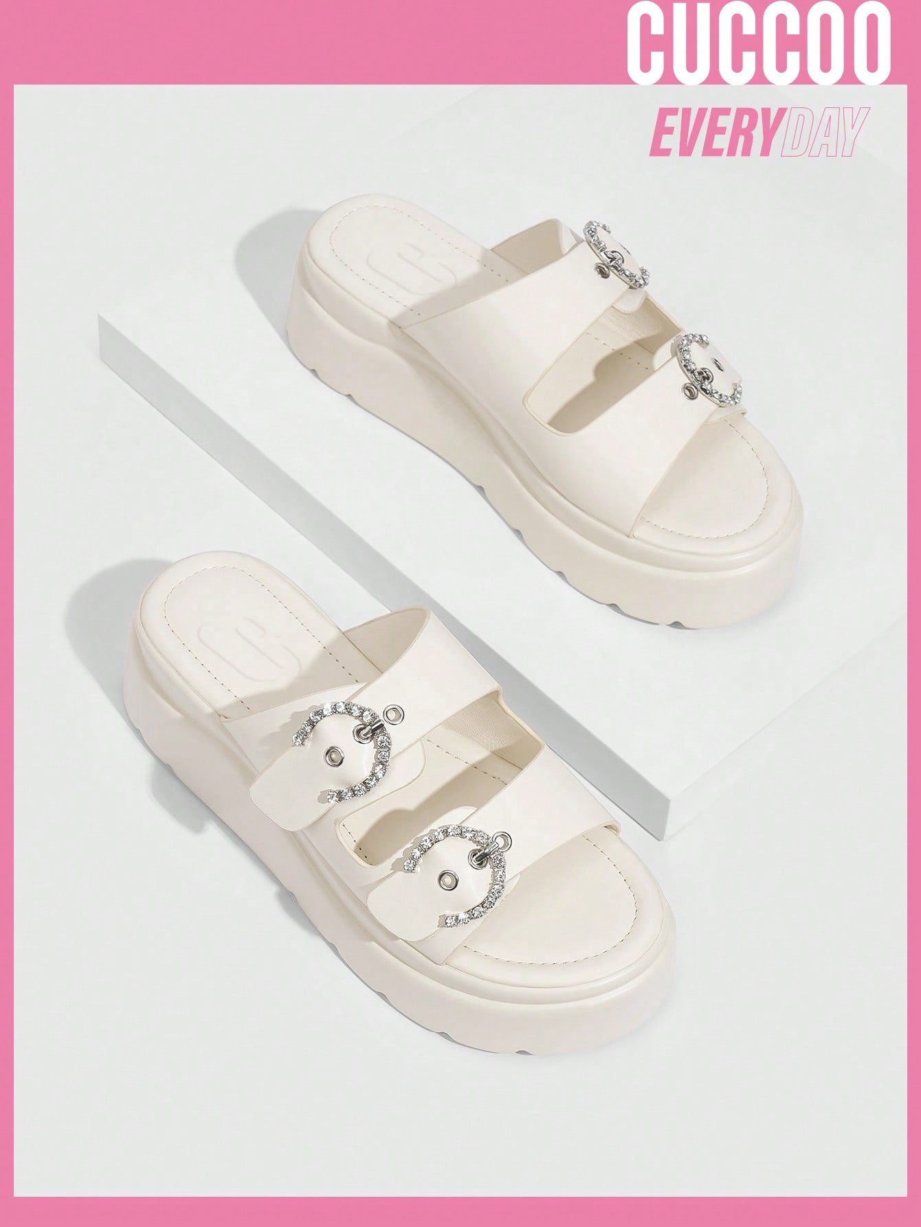 Ladies' Fashionable Thick-Soled Sandals With Rhinestone Buckle For Spring And Summer