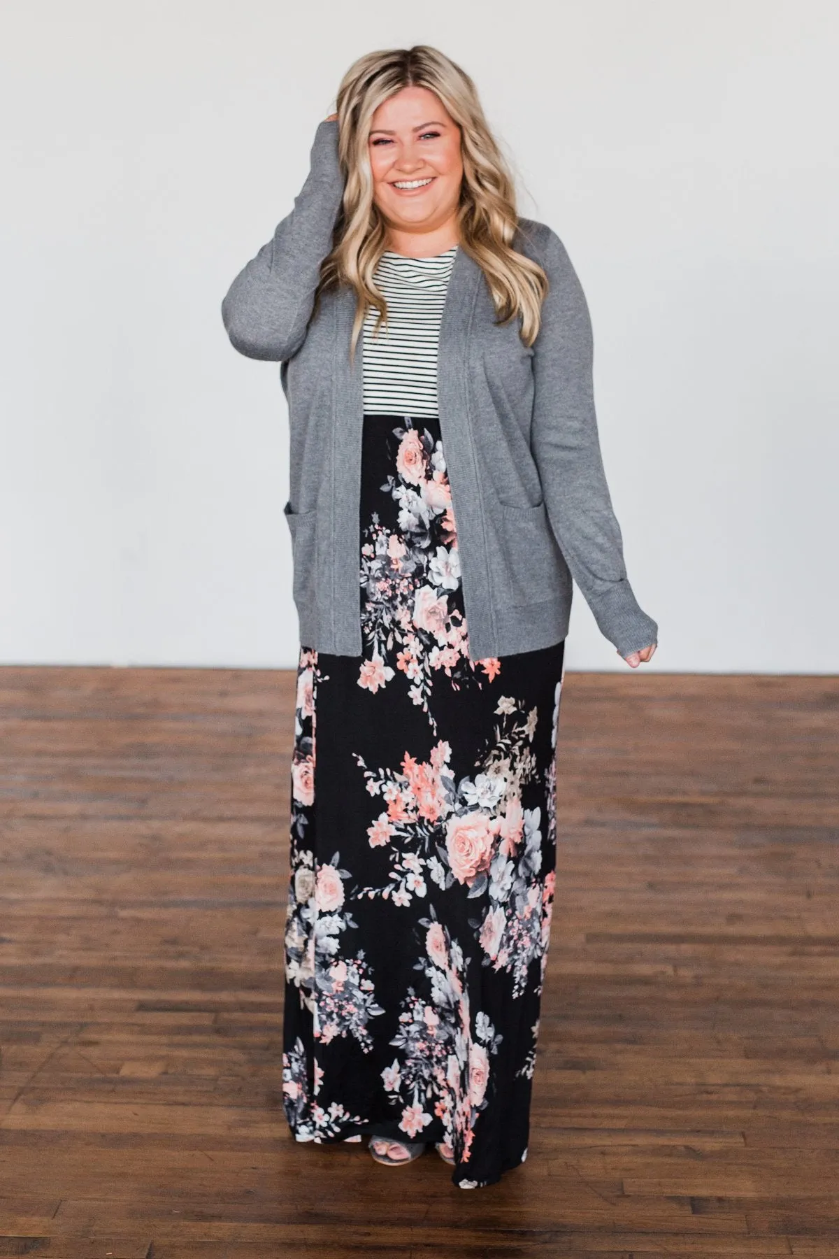 Like You Do Floral & Stripes Maxi Dress- Black & Off White