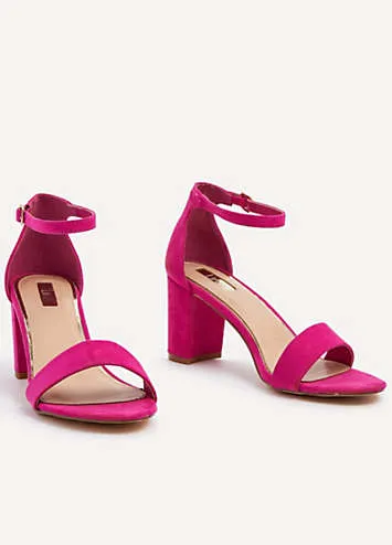 Linzi Frankie Fuchsia Faux Leather Barely There Closed Back Block Heeled Sandals | Grattan