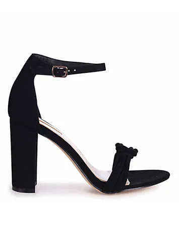 Linzi Harri Black Faux Suede Block Heeled Sandals with Front Knot Detail | Grattan