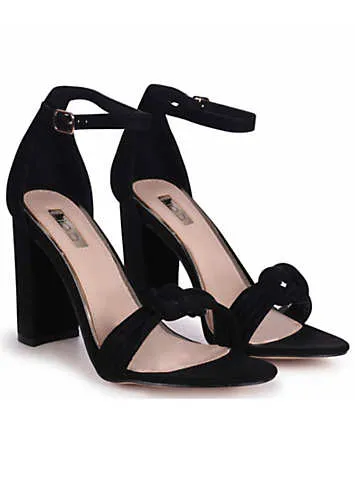 Linzi Harri Black Faux Suede Block Heeled Sandals with Front Knot Detail | Grattan