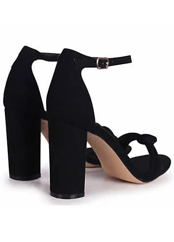 Linzi Harri Black Faux Suede Block Heeled Sandals with Front Knot Detail | Grattan