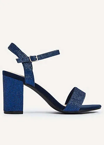 Linzi Skyline Navy Glitter Open Back Barely There Block Heeled Sandals | Grattan