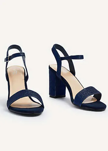 Linzi Skyline Navy Glitter Open Back Barely There Block Heeled Sandals | Grattan