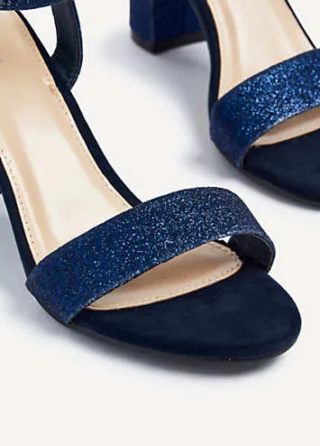 Linzi Skyline Navy Glitter Open Back Barely There Block Heeled Sandals | Grattan