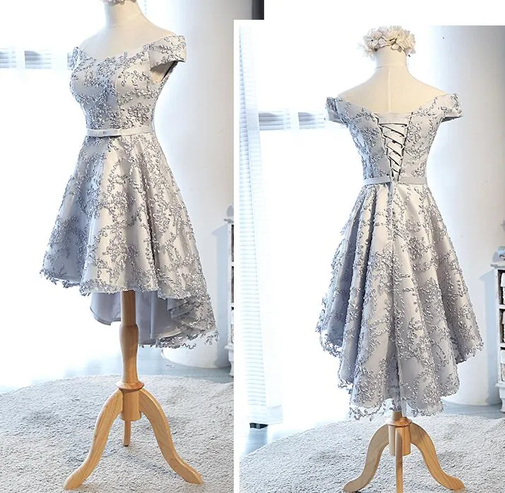 Lovely Light Grey Lace High Low Teen Party Dress, Fashionable Formal Dress