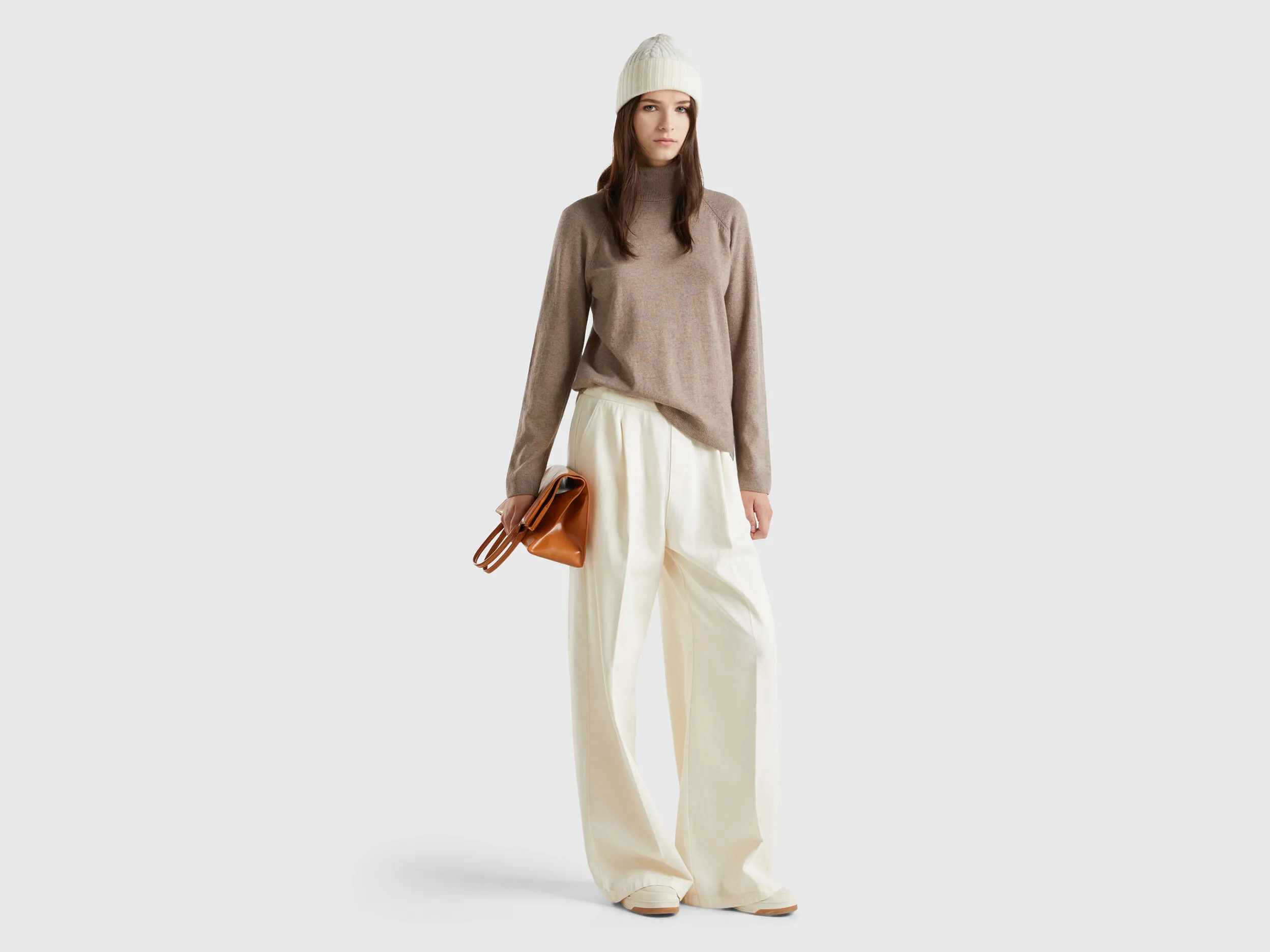 Marl brown turtleneck in wool and cashmere blend - Brown | Benetton