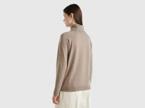 Marl brown turtleneck in wool and cashmere blend - Brown | Benetton