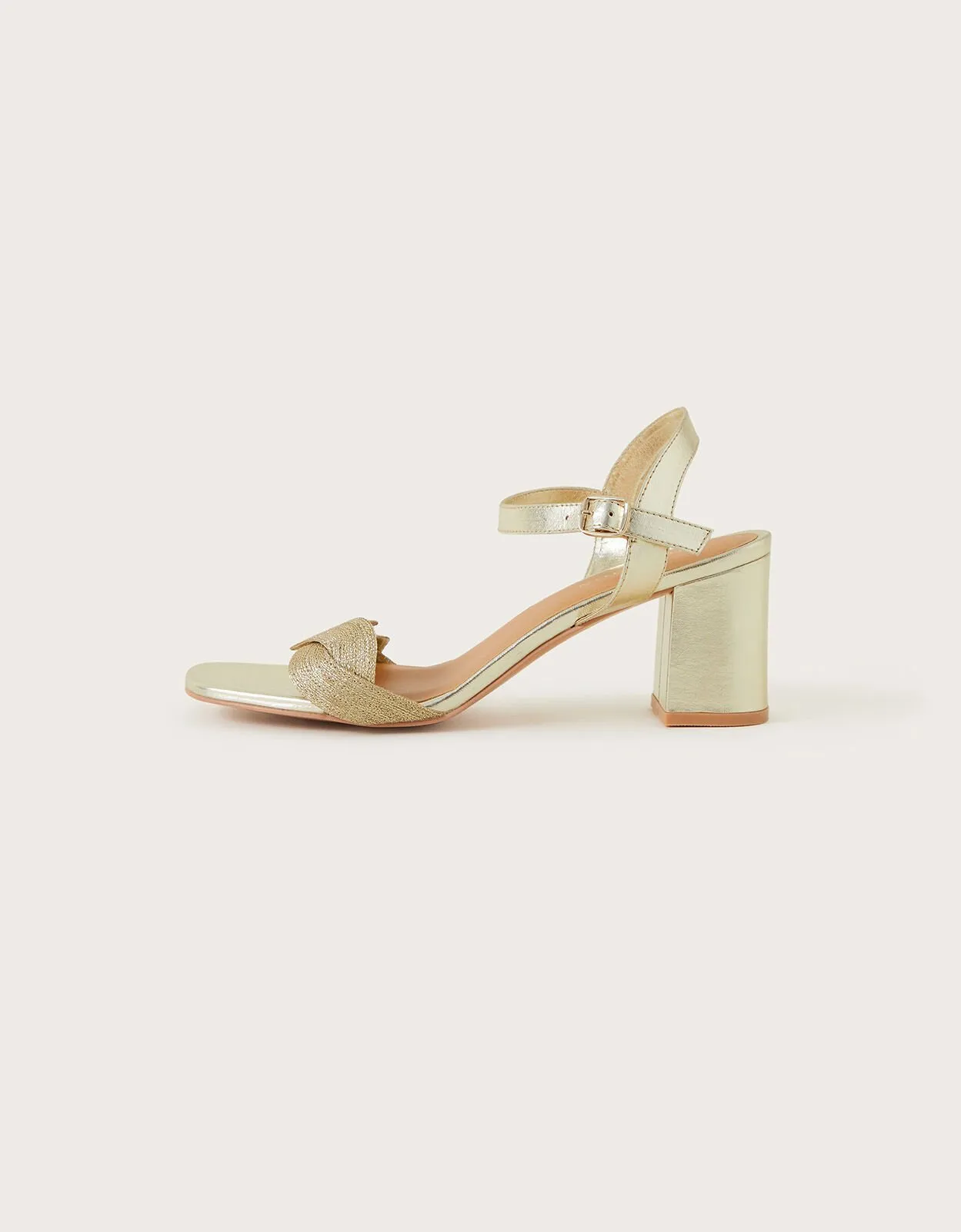 Massie Plait Detail Block Heeled Sandals Gold