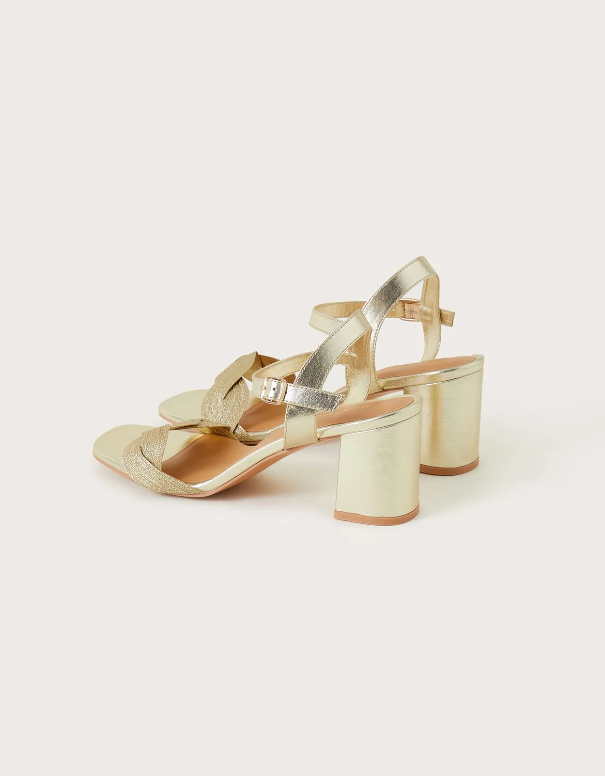 Massie Plait Detail Block Heeled Sandals Gold