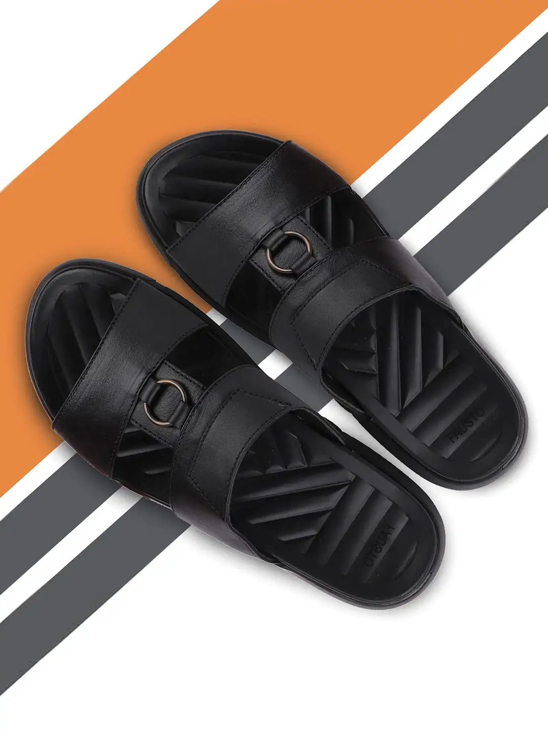 Men Black Casual Leather Slip-On Dress Slippers