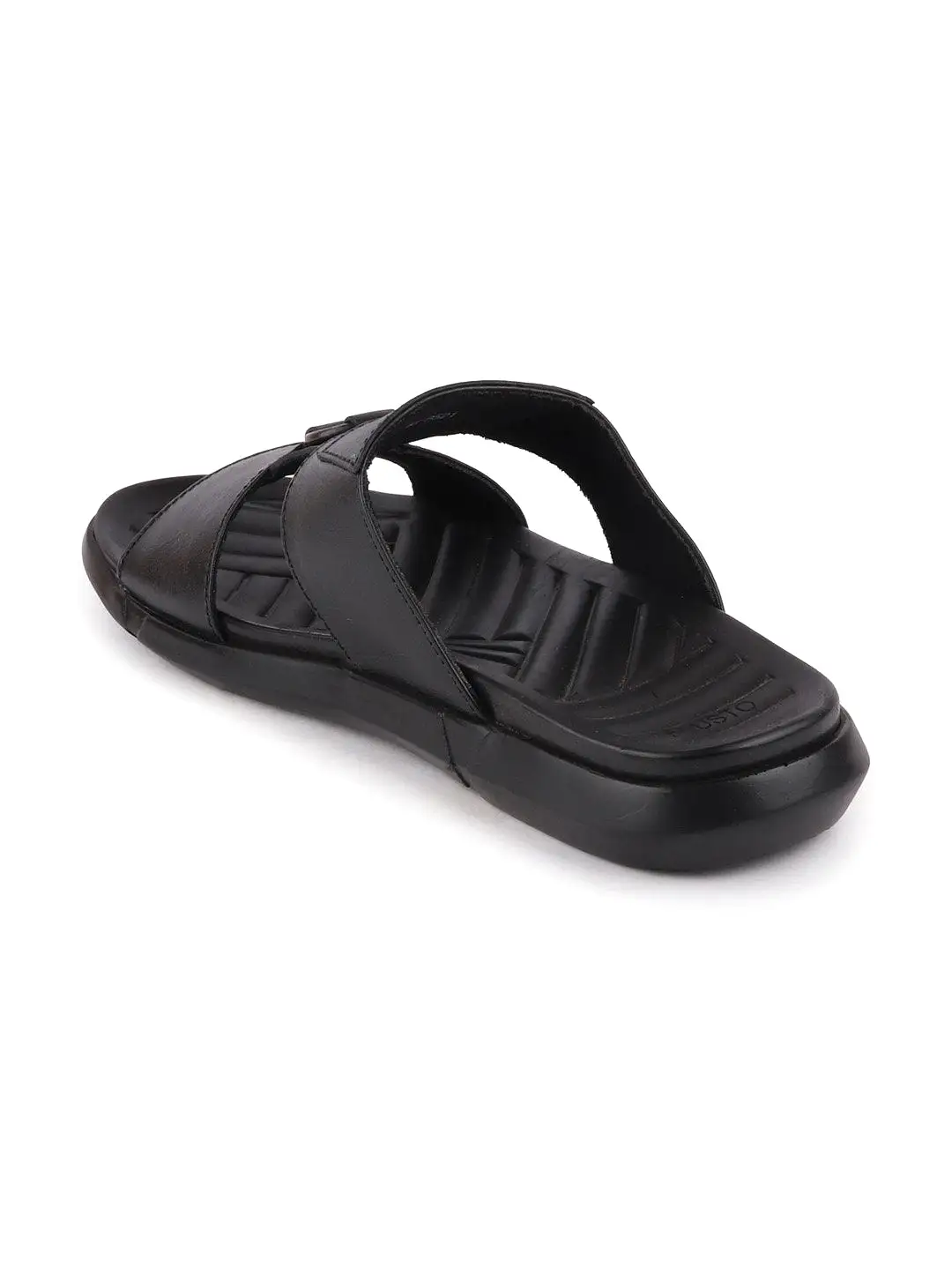 Men Black Casual Leather Slip-On Dress Slippers