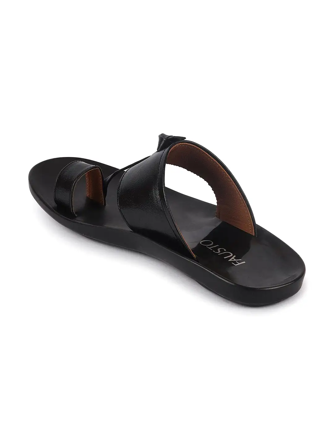 Men Black Slip On Outdoor Toe Ring Dress Slippers