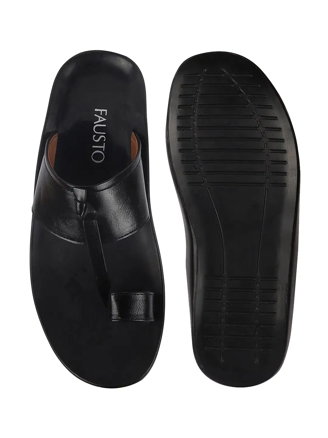 Men Black Slip On Outdoor Toe Ring Dress Slippers