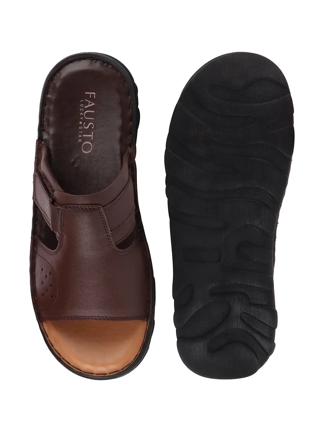 Men Brown Formal Leather Slip-On Dress Slip-On Slippers