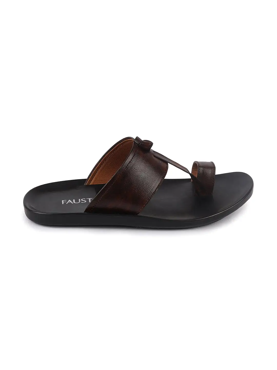 Men Brown Slip On Outdoor Toe Ring Dress Slippers