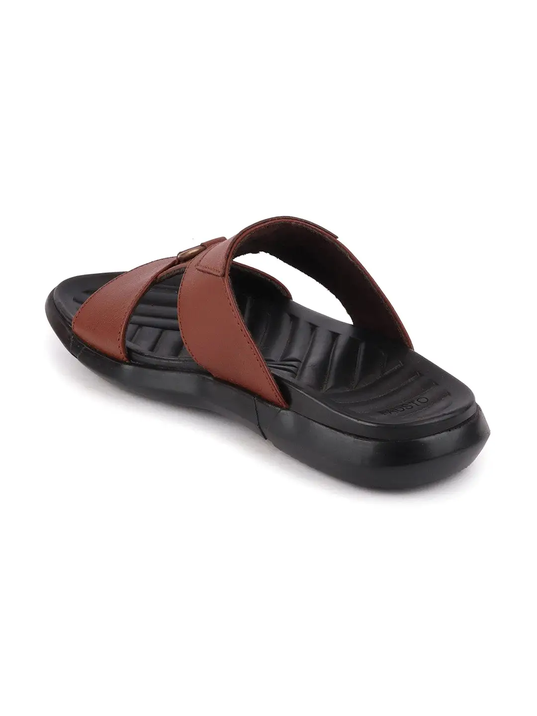 Men Tan Casual Leather Slip-On Dress Slippers