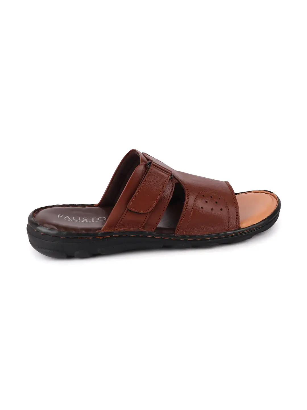 Men Tan Formal Leather Slip-On Dress Slip-On Slippers