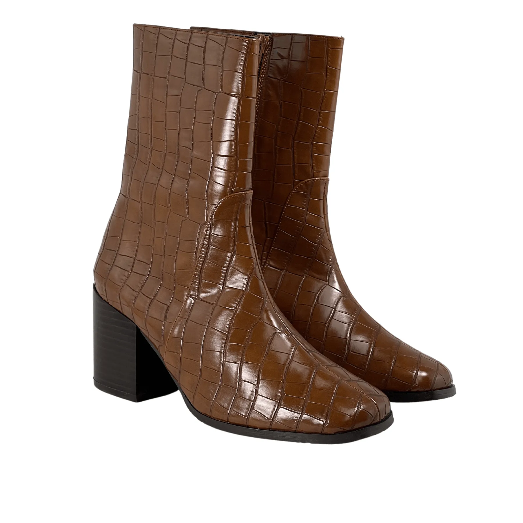 'Menos' vegan mid-calf boot by Zette Shoes - brown croc