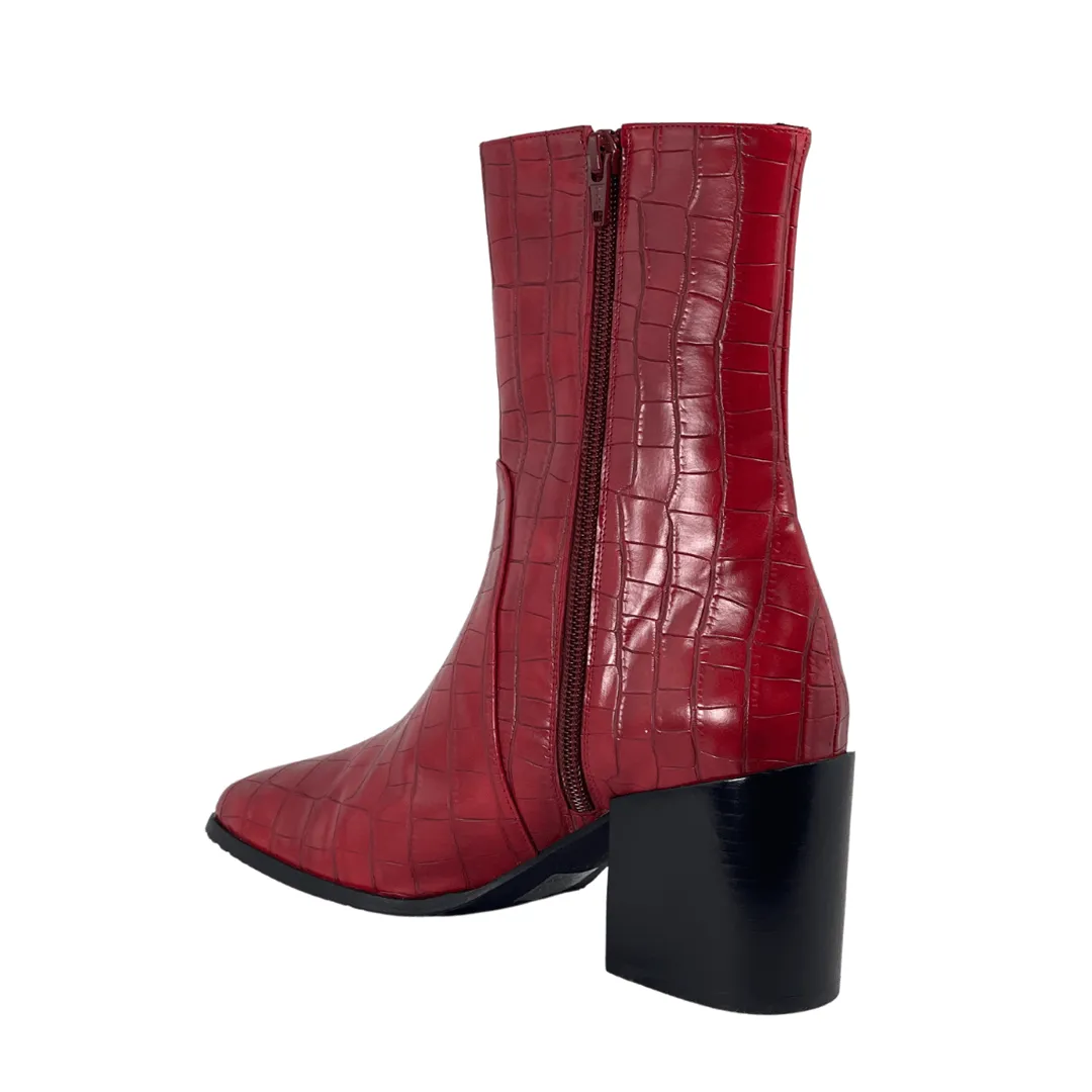 'Menos' vegan mid-calf boot by Zette Shoes - red croc