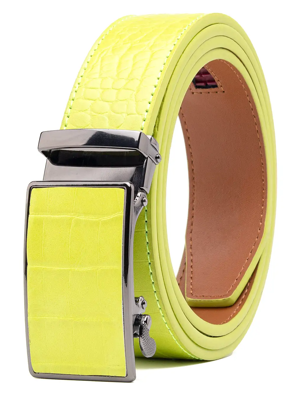 Men's Genuine Leather Crocodile Design Dress Belt with Automatic Buckle