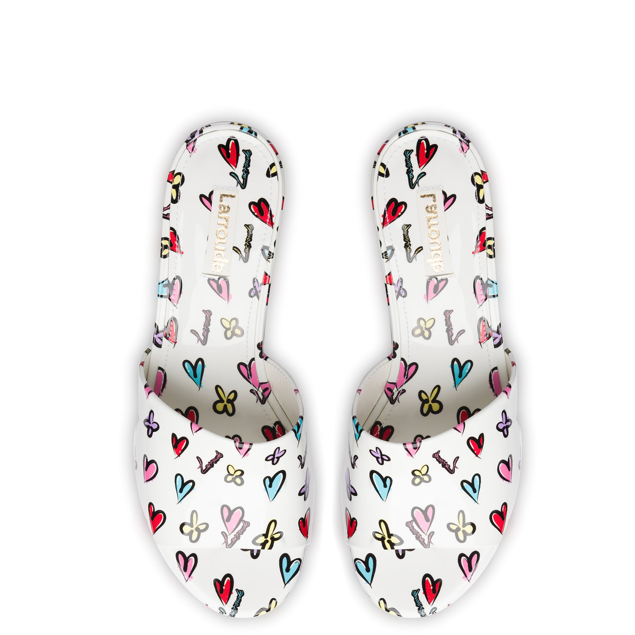 Miso Platform Sandal In White Heart Printed Leather