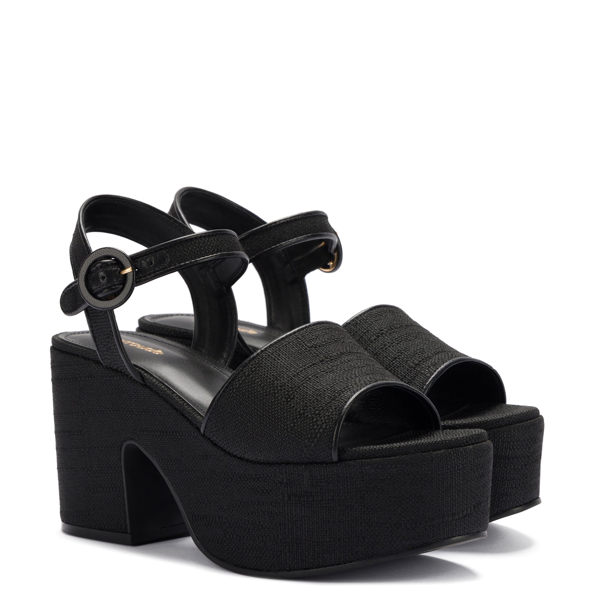 Miso Platform Strap Sandal In Black Raffia