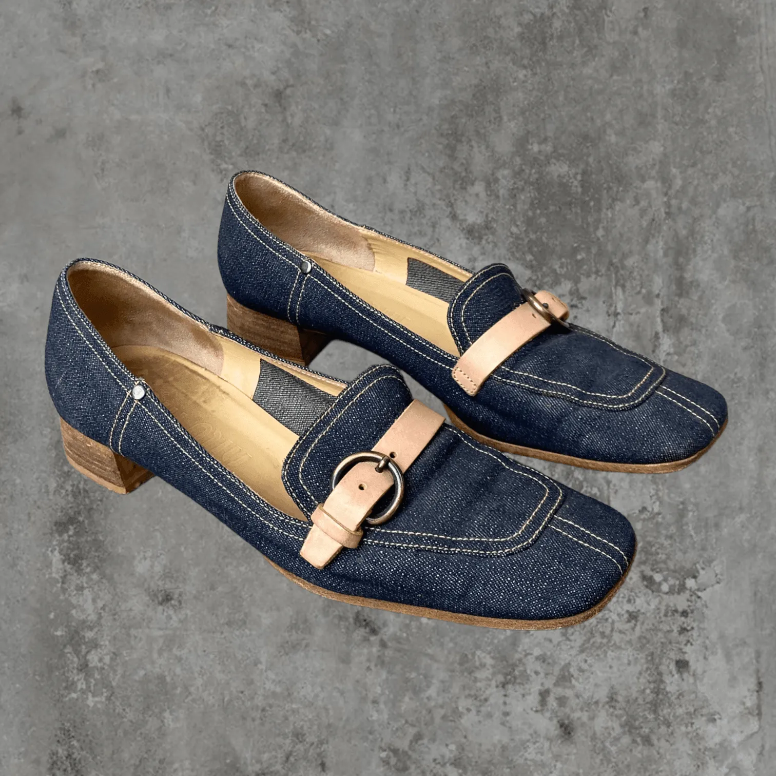 MIU MIU DENIM HEELED LOAFER - UK 7