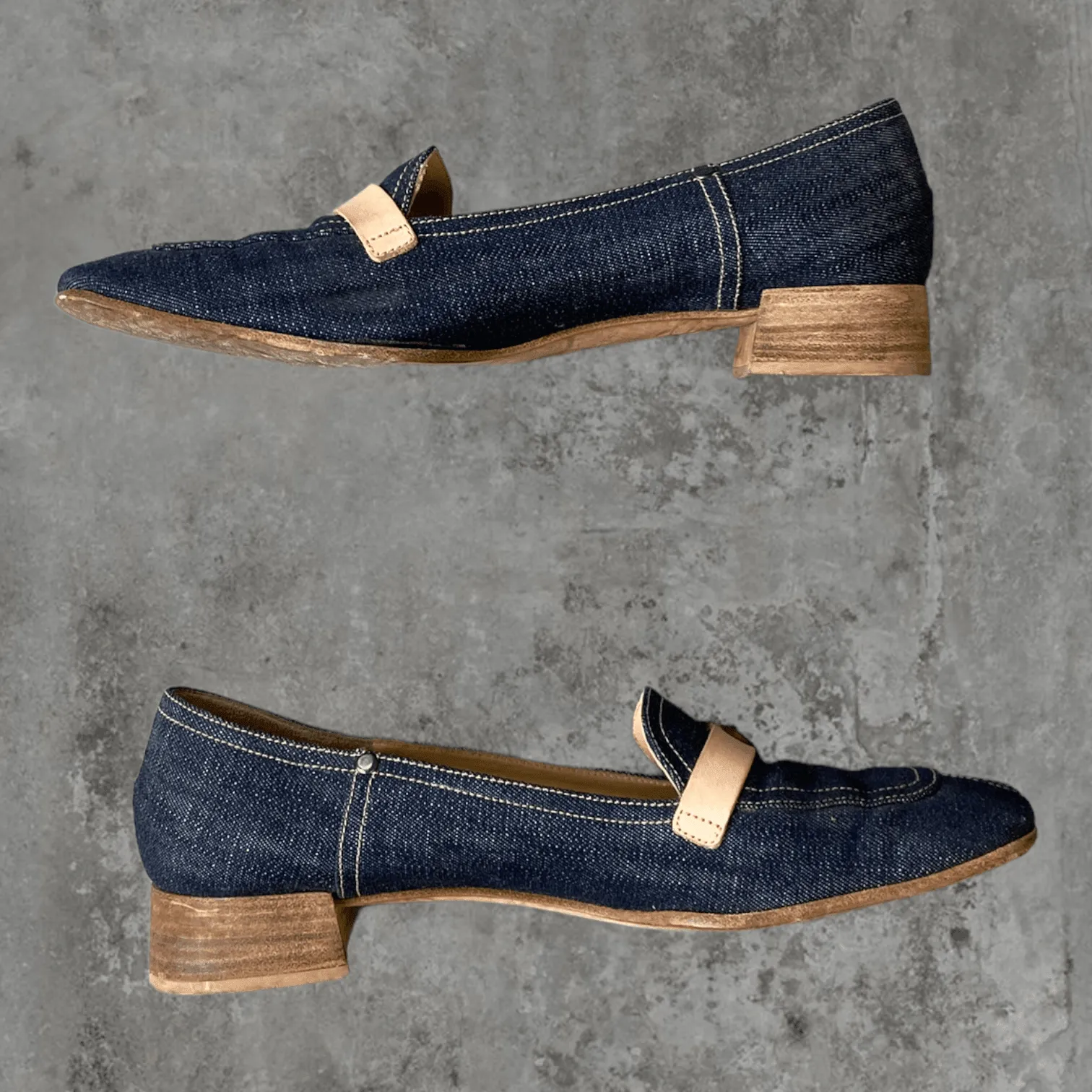 MIU MIU DENIM HEELED LOAFER - UK 7