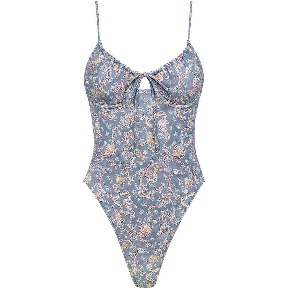 Montce Swim Women's Lucy Floral Print Tie-Front Underwire One-Piece Swimsuit, Cupid