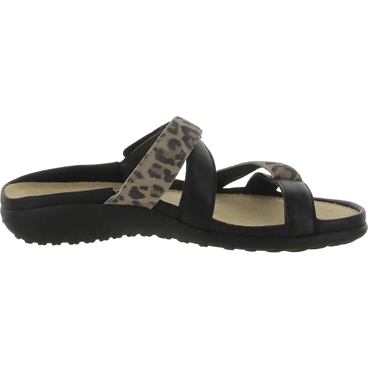 Naot Womens Tariana Leather Cheetah Print Slide Sandals