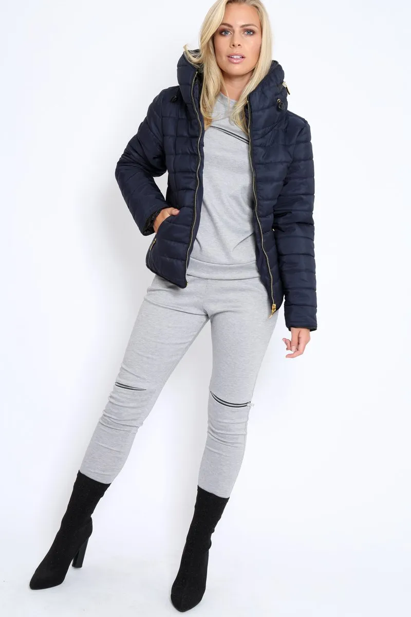 Navy Padded Coat - Zara