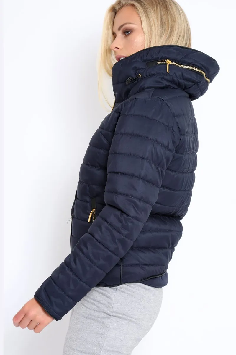 Navy Padded Coat - Zara