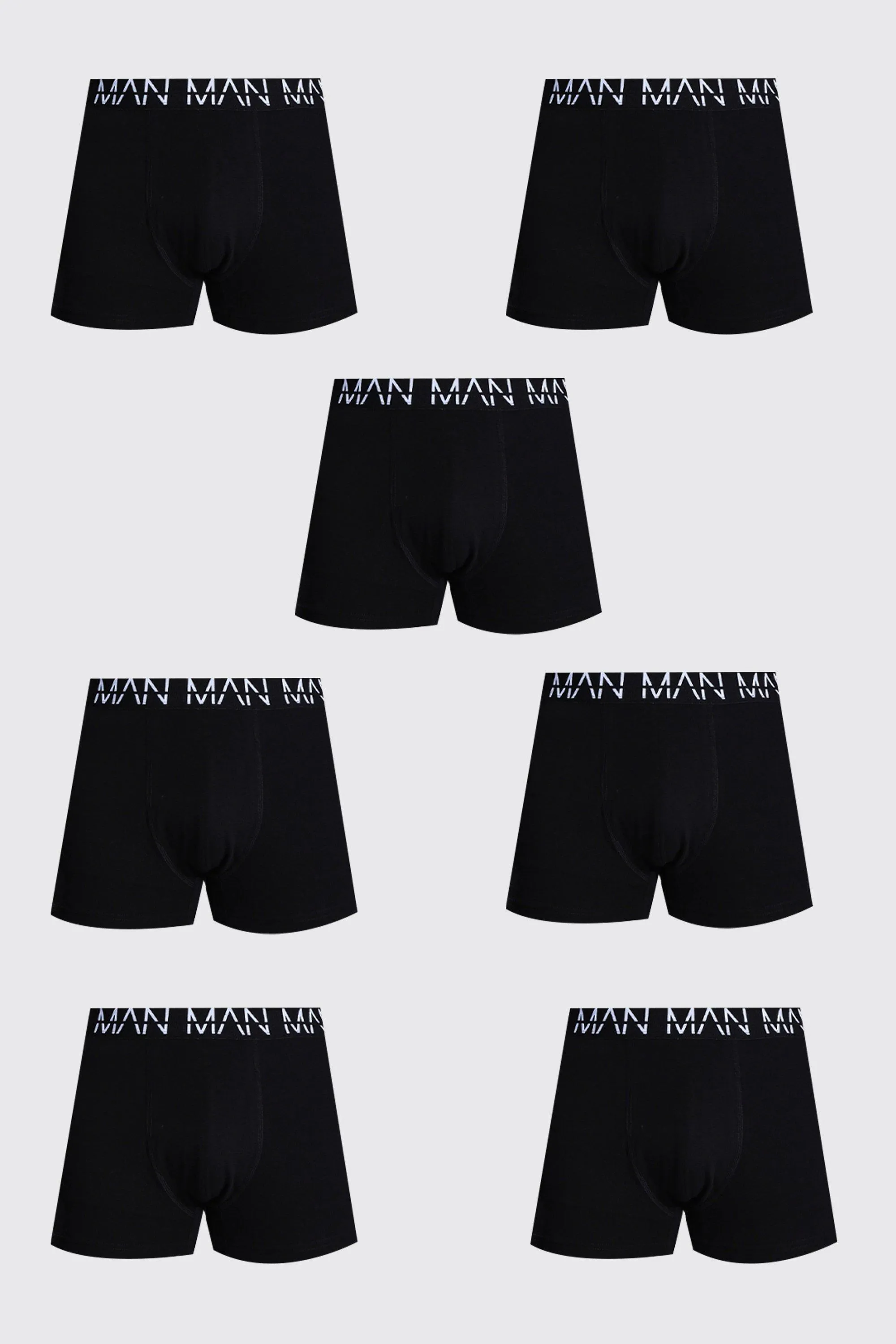 Plus Size 7 Pack Man Repeat Mid Length Trunks | boohooMAN UK