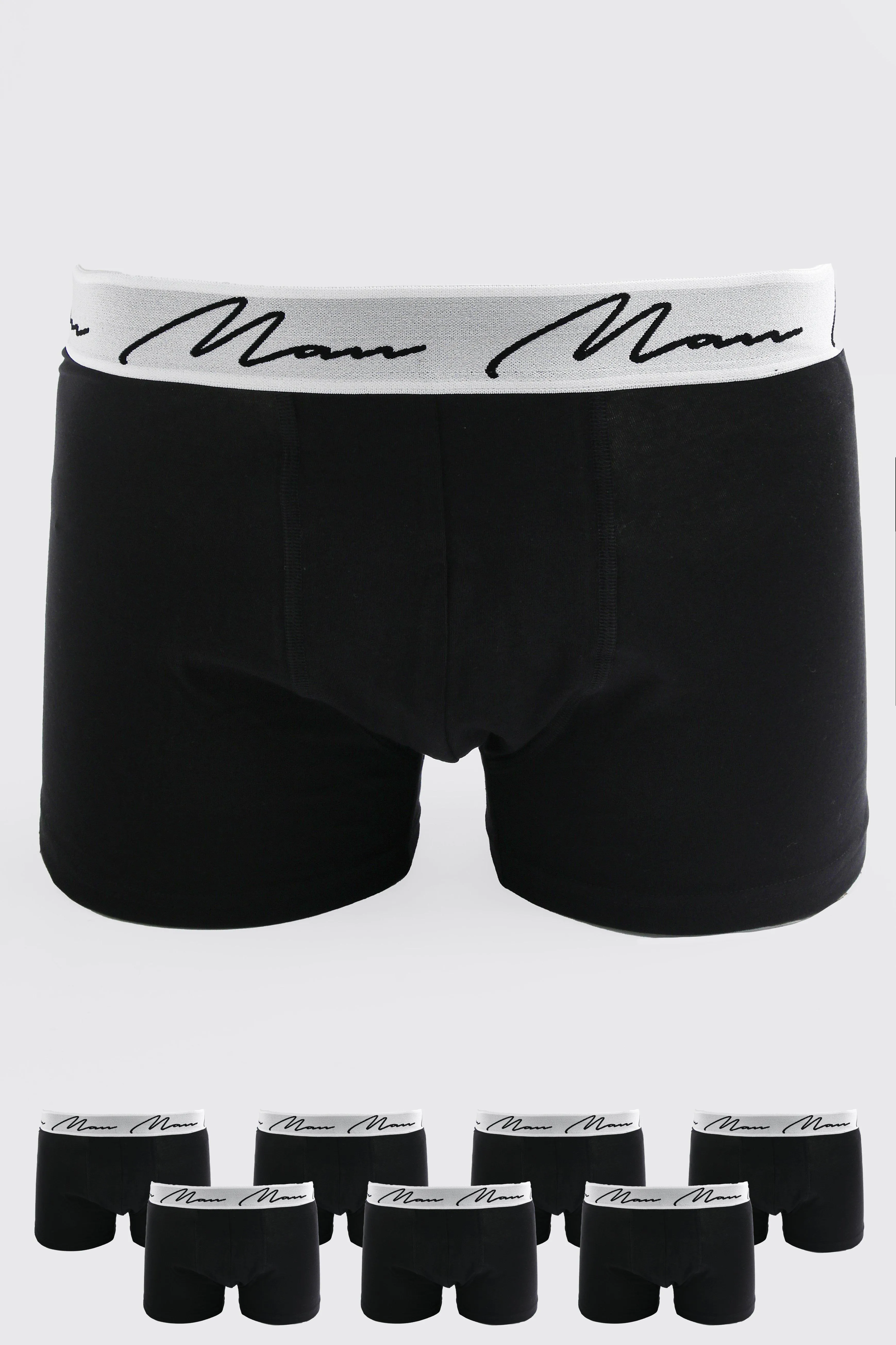 Plus Size 7 Pack Man Script Mid Length Trunks | boohooMAN UK