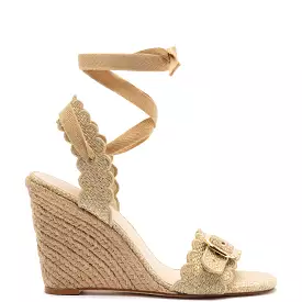 Poppy Wedge In Gold Metallic Raffia