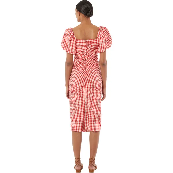 RHODE Women's Tessa Gingham Print Puff Sleeve Dress, Scarlet Toulouse