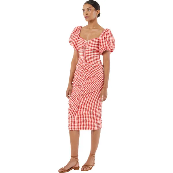 RHODE Women's Tessa Gingham Print Puff Sleeve Dress, Scarlet Toulouse