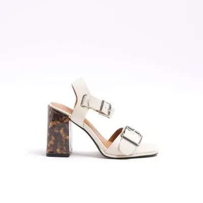 River Island Womens Cream Buckle Block Heeled Sandals