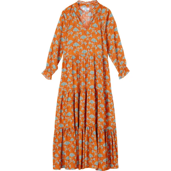 roma label Women's Sienna Burnt Flowers Print Maxi Dress, Multicolors