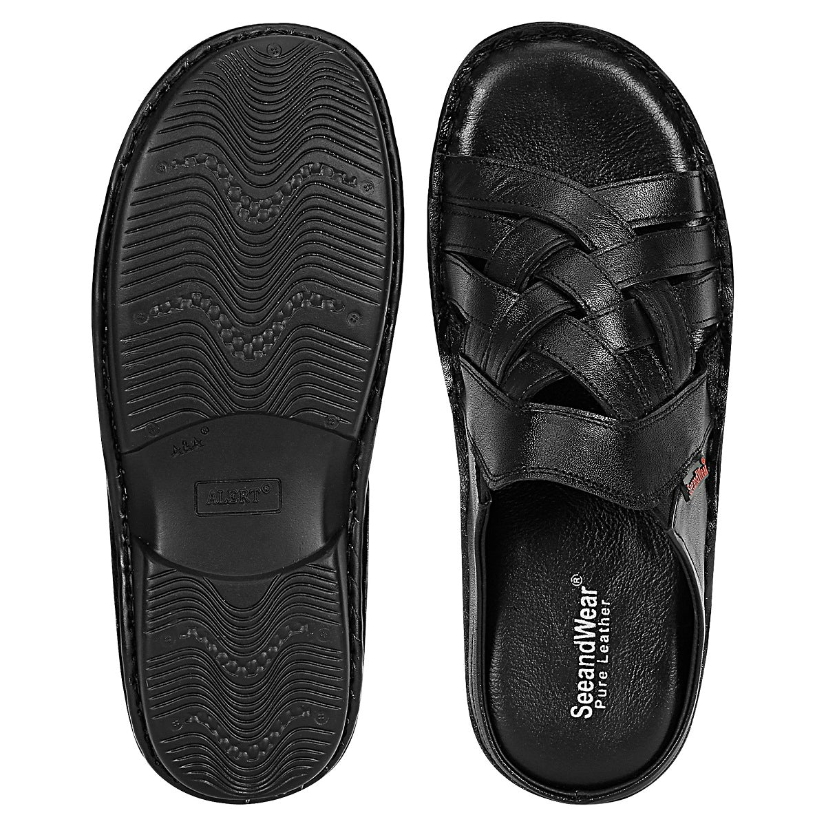 SeeandWear Men Leather Black Sandal