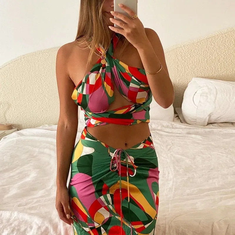 Summer Halter Lace Up Top and Skirt - Matching Set | Hot Girl Summer!