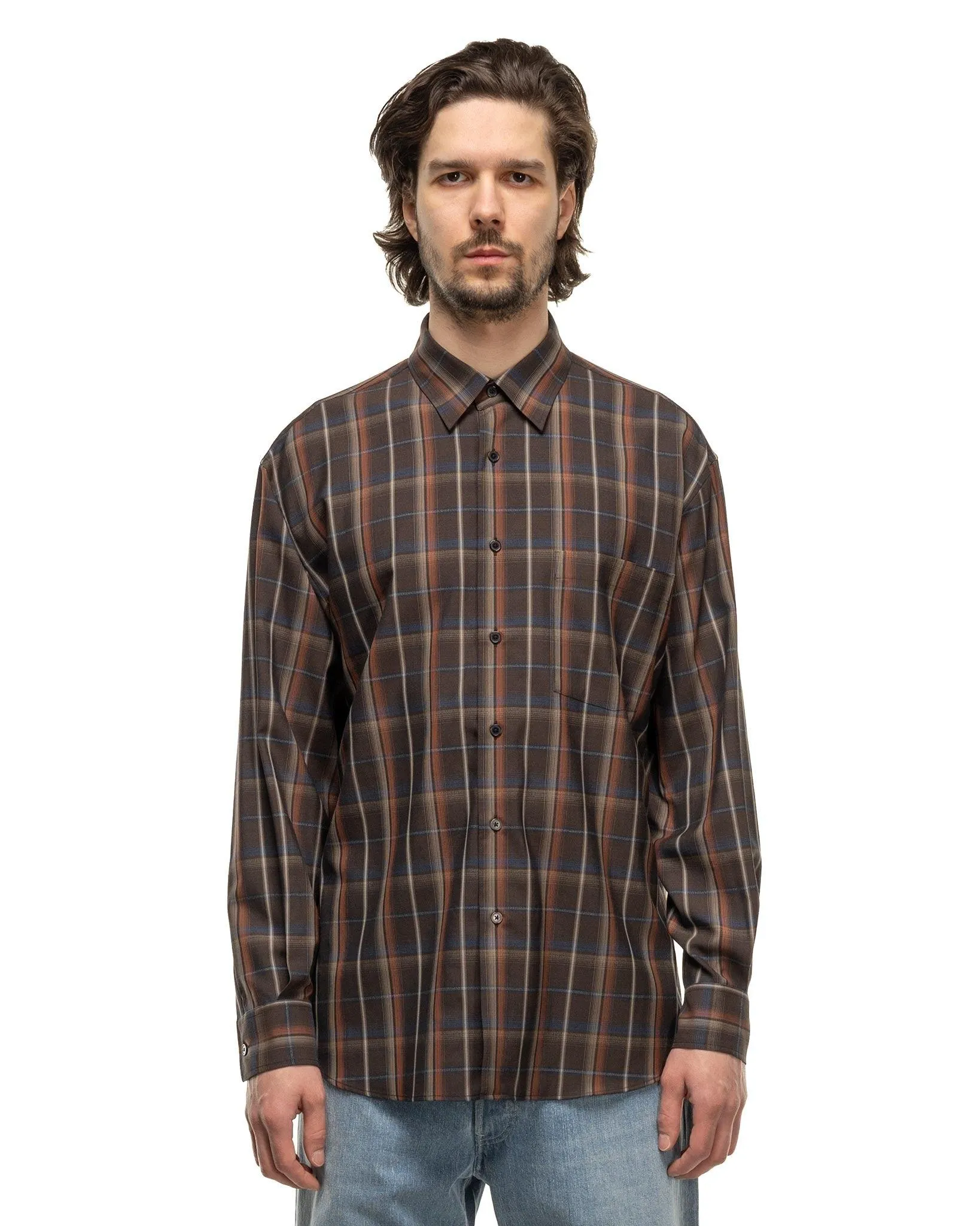 Super Light Wool Check Shirt Dark Brown Check