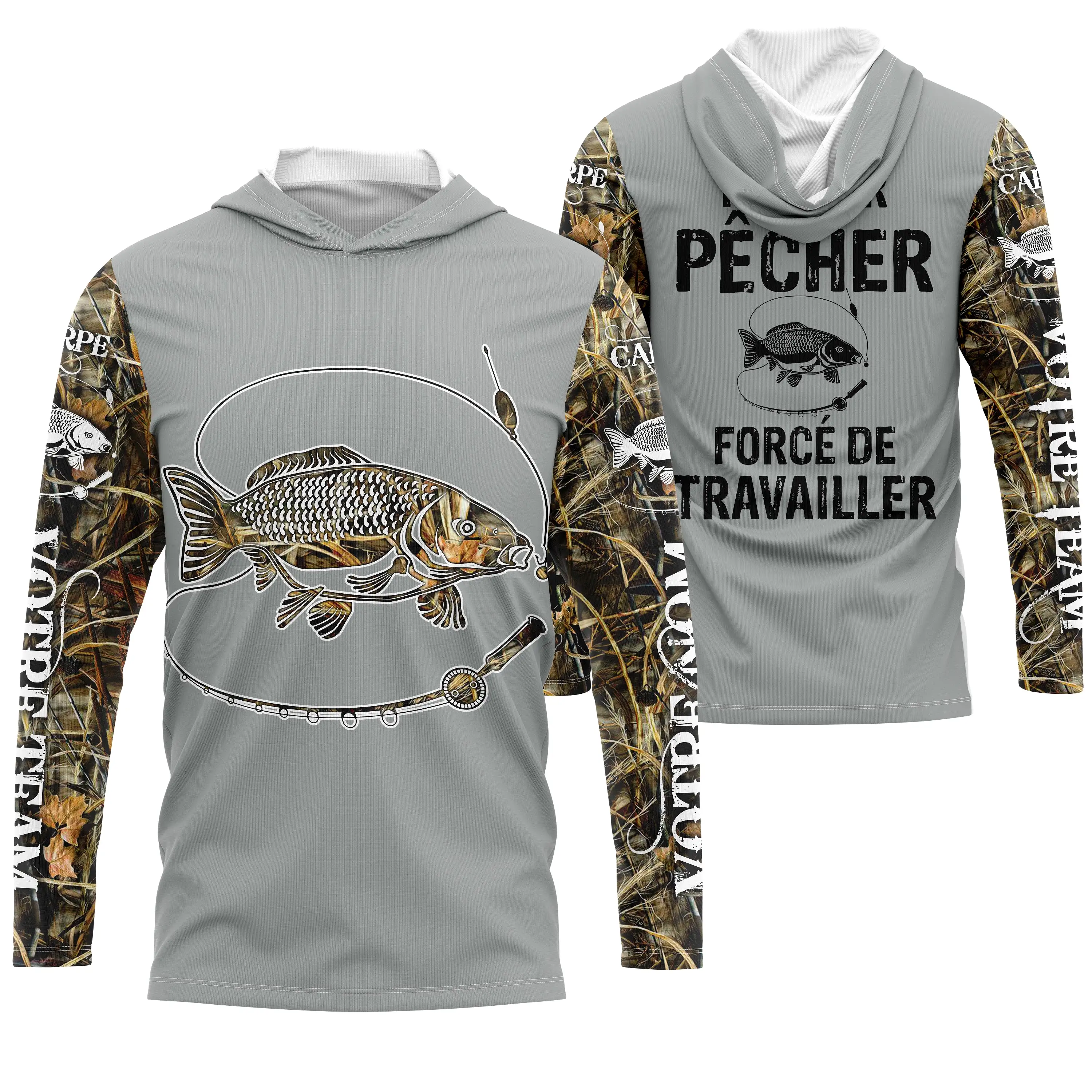 T-shirt Anti UV de Pêche 'Né Pour Pêcher' - Confort Durable et Design Pêcheur, Cadeau Idéal pour Passionnés de Carpe - CT2407202