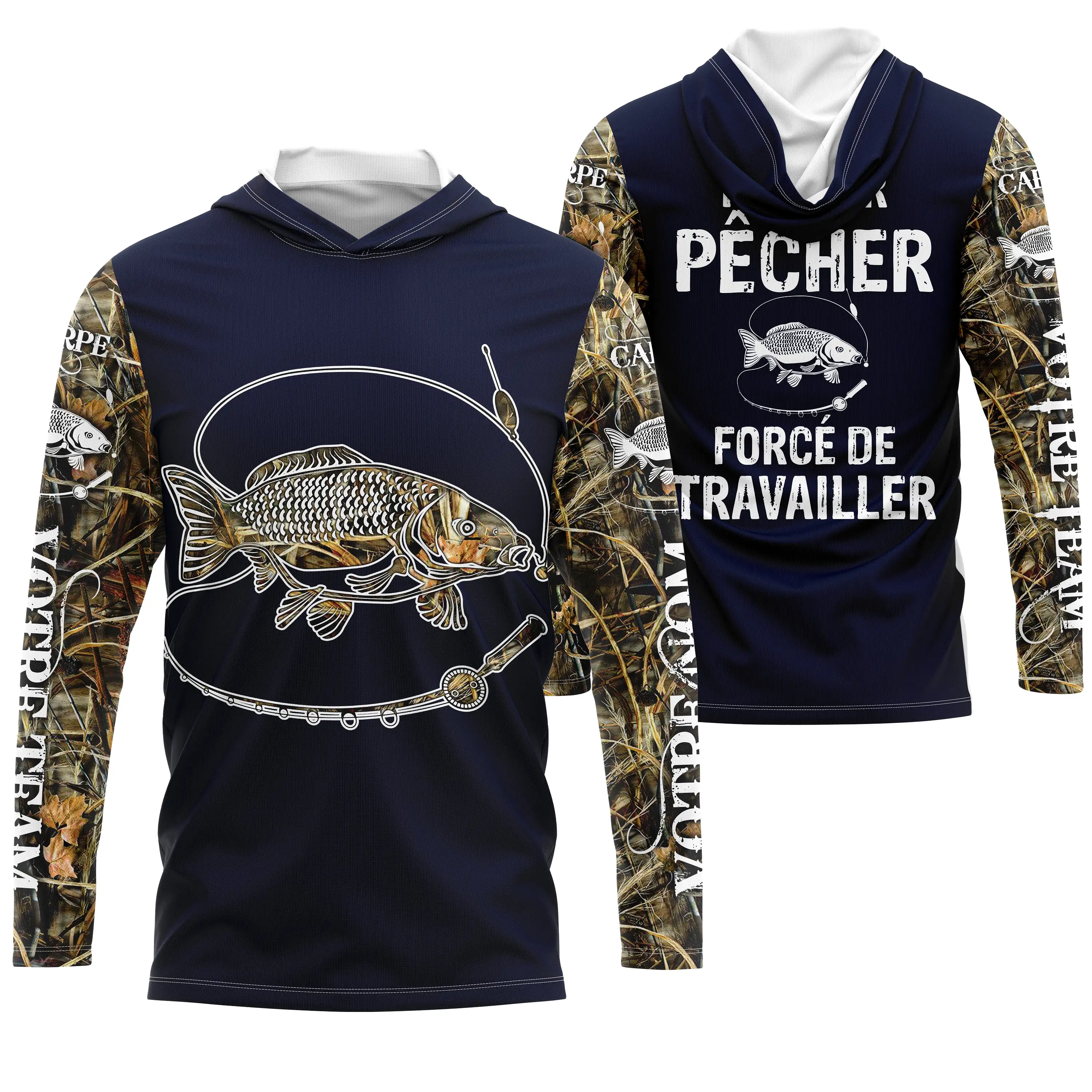 T-shirt Anti UV de Pêche 'Né Pour Pêcher' - Confort Durable et Design Pêcheur, Cadeau Idéal pour Passionnés de Carpe - CT2407202