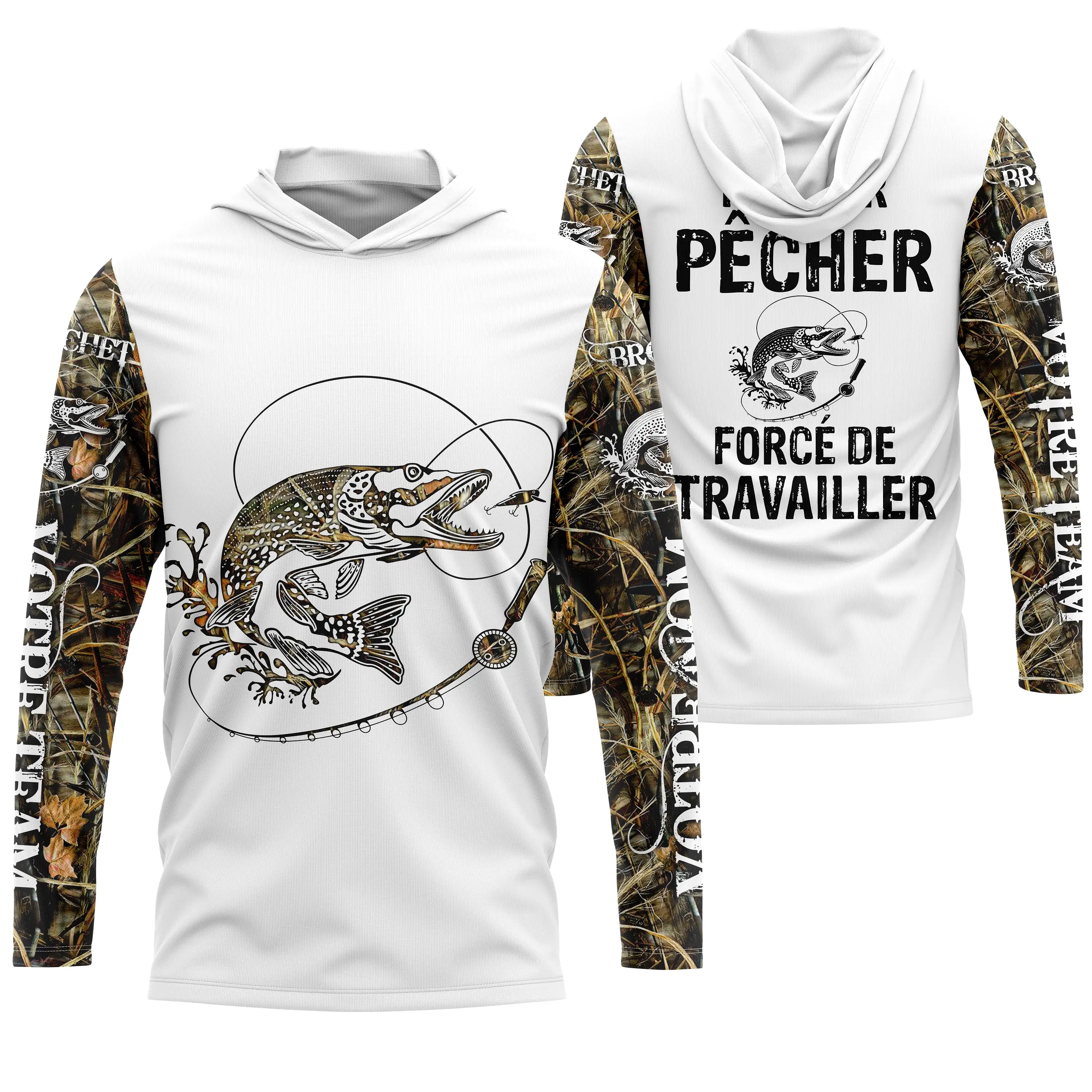 T-shirt Pêcheur Brochet Né Pour Pêcher, Force de Travailler - Protection UV & Style - CT24072023